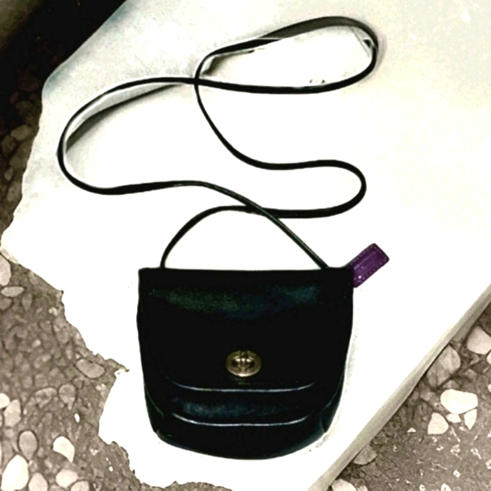 Coach Mini Leather Crossbody Bag Black with Purple Coach Charm